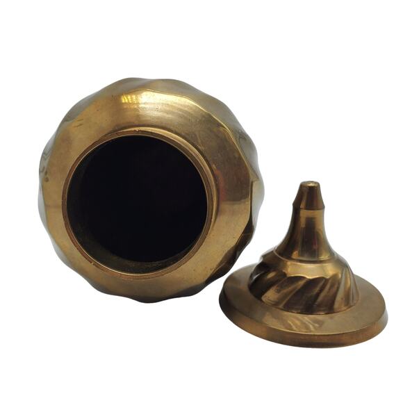 Vintage Brass Ginger Jar Swirl Lidded Dish Handcrafted Stash Storage Urn - Picture 5 of 6
